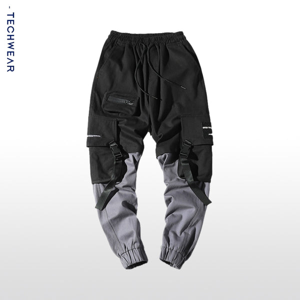 KT Black Grey Panelled Cargo Pants