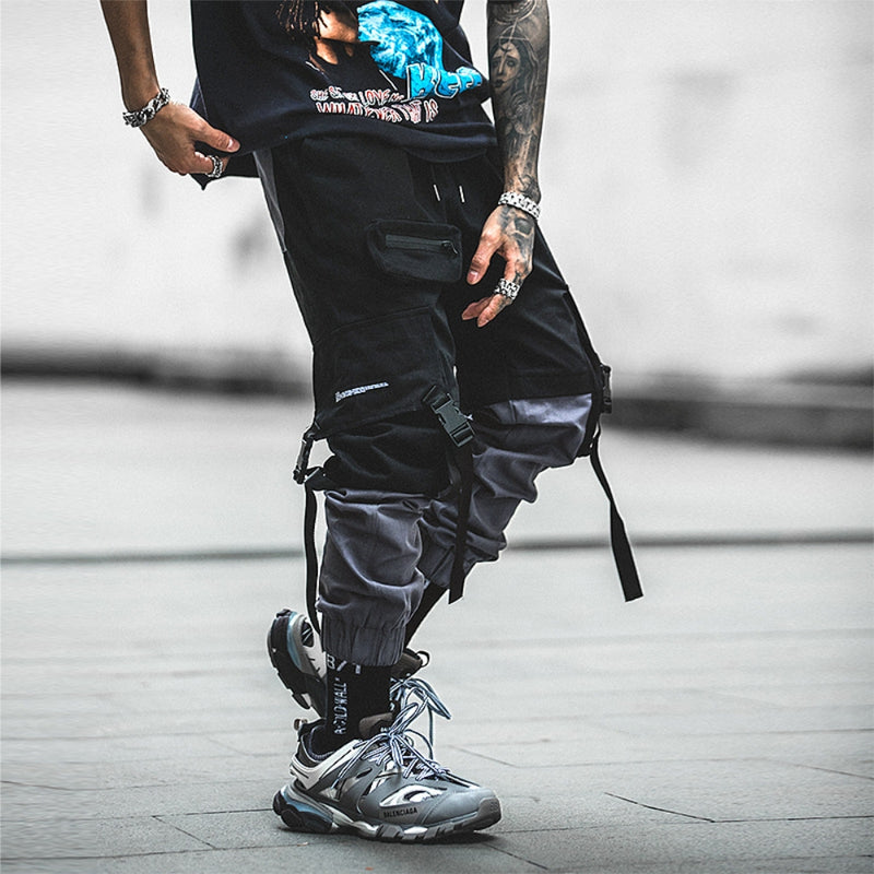 KT Black Grey Panelled Cargo Pants